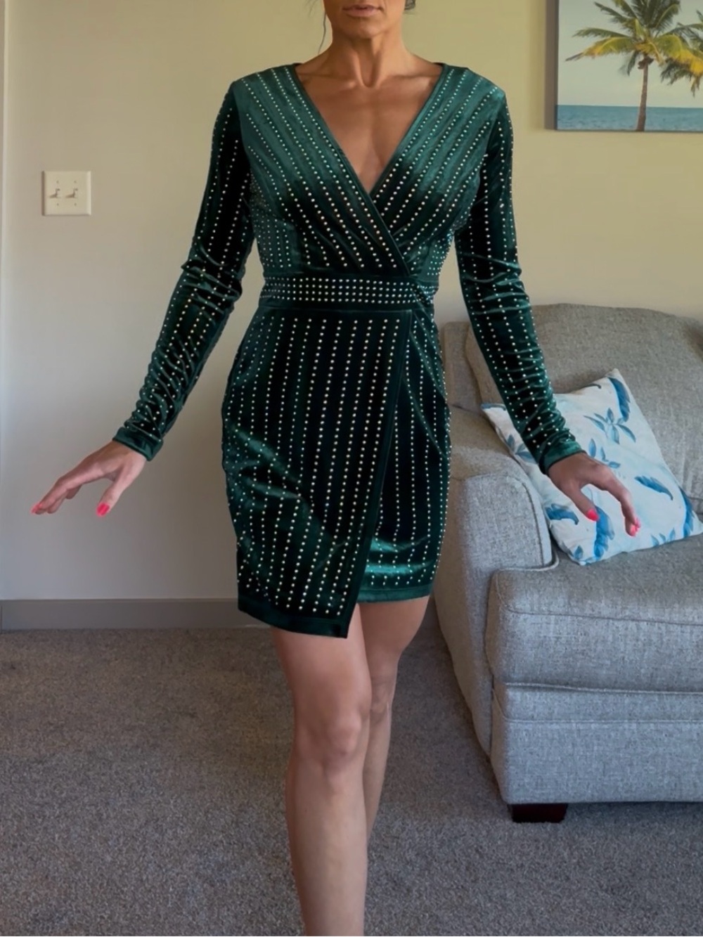 NWT Hunter Emerald Green Velvet Studded Wrap Dress